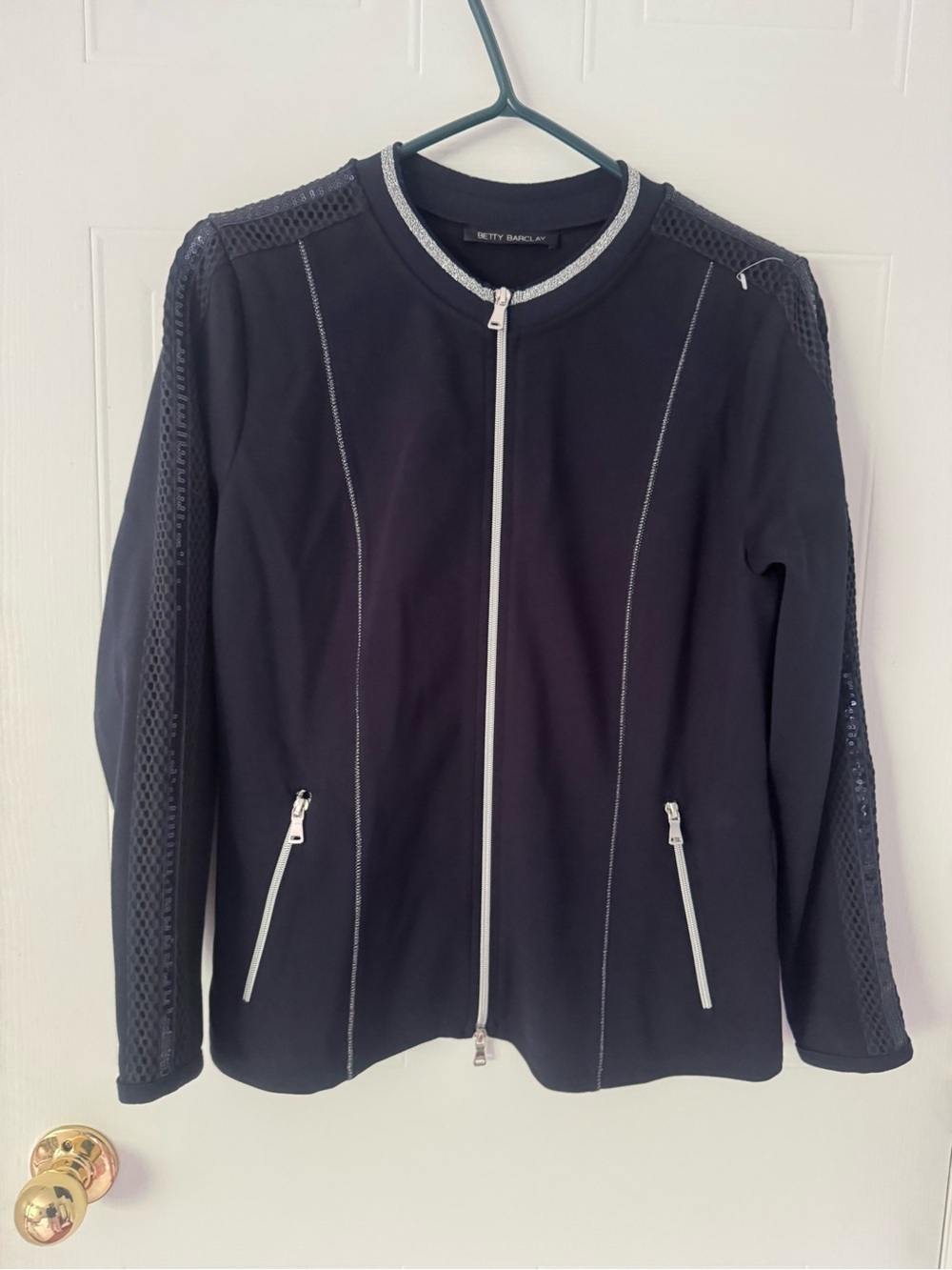 Betty Barclay Black Zip-Front Jacket with Mesh Sleeves
